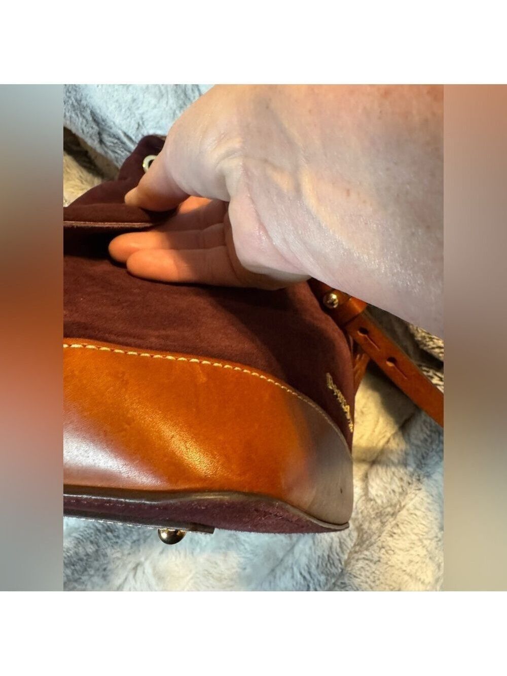 Dooney & Bourke - Suede Drawstring Bucket Bag - EUC 
Dark Brown/Burgundy Color - Picture 9 of 13